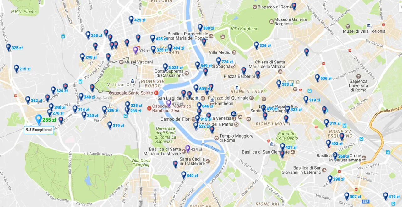 Mapa dzielnic Rzymu ceny nocleg&oacute;w