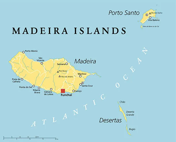 Mapa Madery z zaznaczonymi regionami