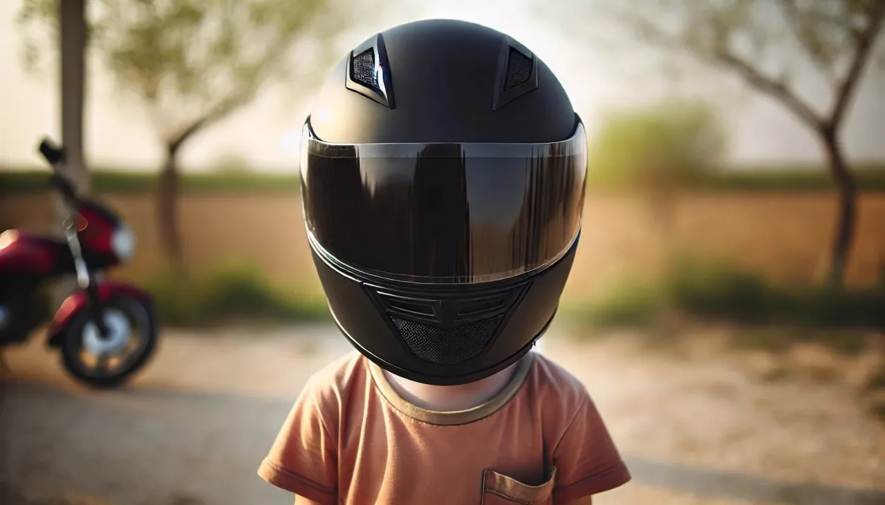 Dziecko w pełnym stroju motocyklowym i kasku