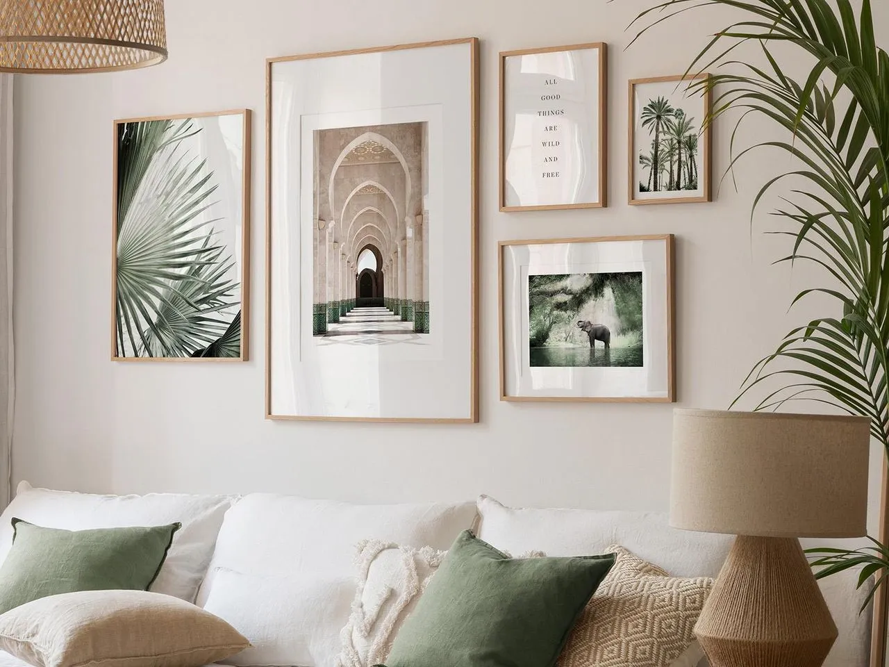 inspiracje galeria obrazów nad kanapą szablony