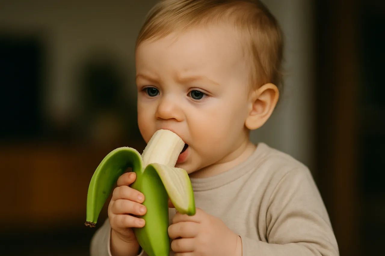 szczęśliwe dziecko je banana