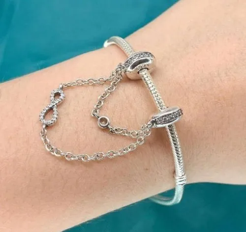 bransoletka pandora klipsy łańcuszek zabezpieczający