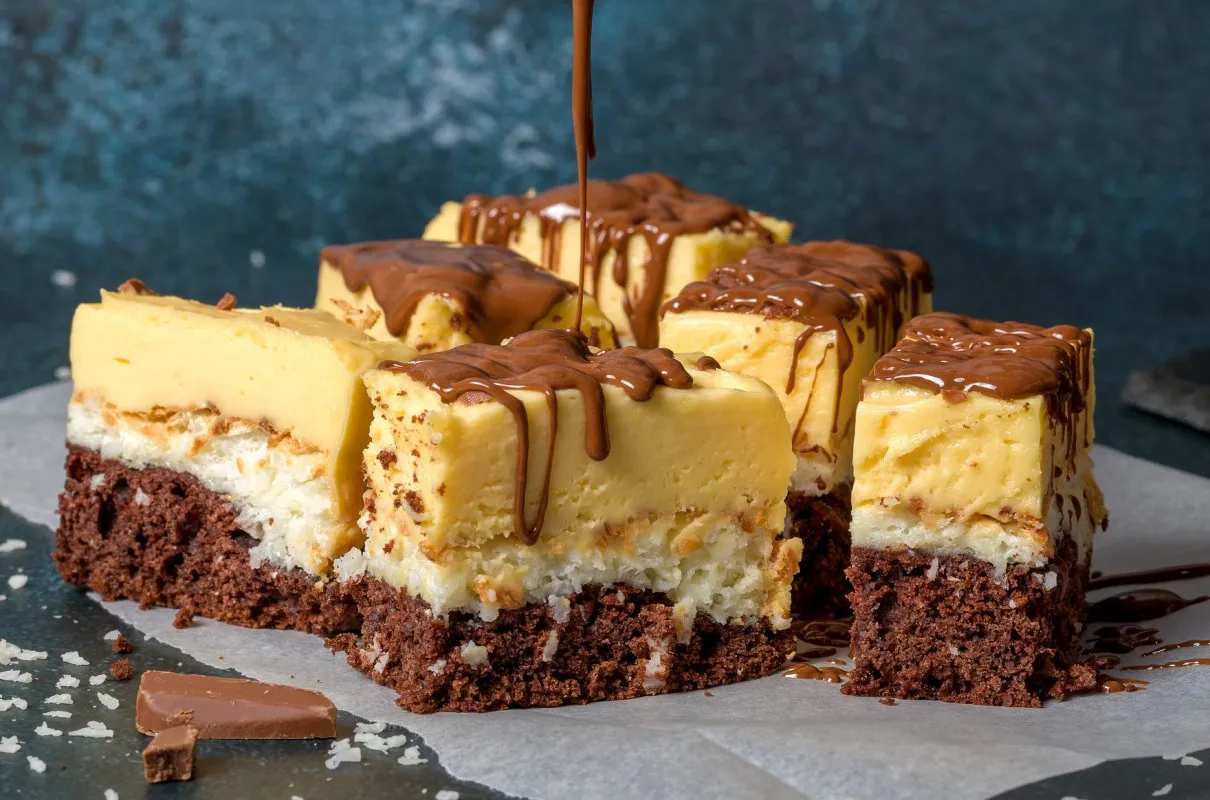 Pyszne ciasto z warstwami czekolady, kokosu i kremu. Idealne przepisy kulinarne ciasta dla każdego łasucha.