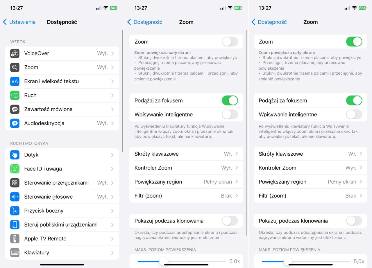Ustawienia iPhone: Dostępność > Wzrok > Zoom. Tutaj dowiesz się, jak wyłączyć zoom w iPhone, gdy powiększenie ekranu jest aktywne.