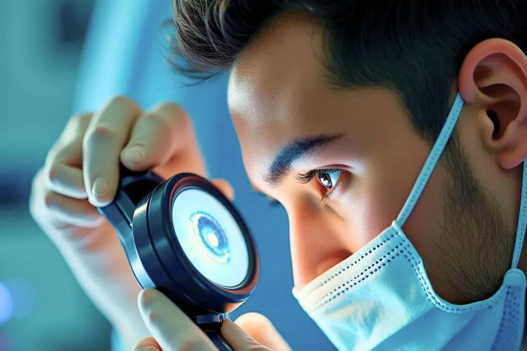 Osoba decydująca między okularami, soczewkami i laserem