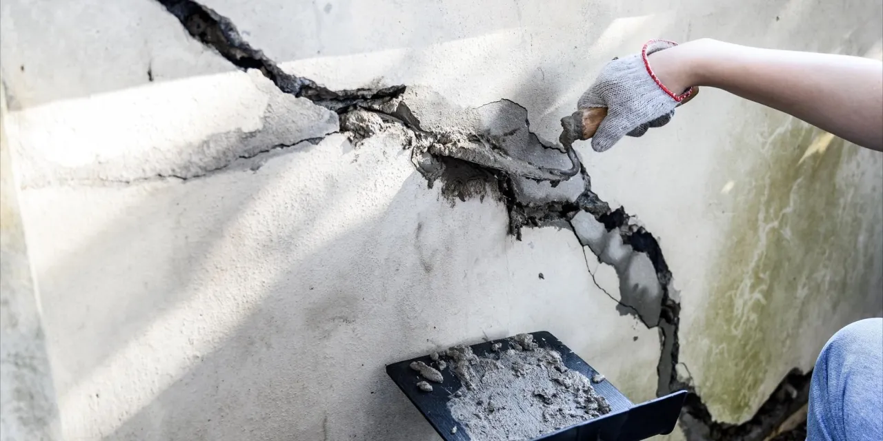 czyszczenie otworu w ścianie przed naprawą