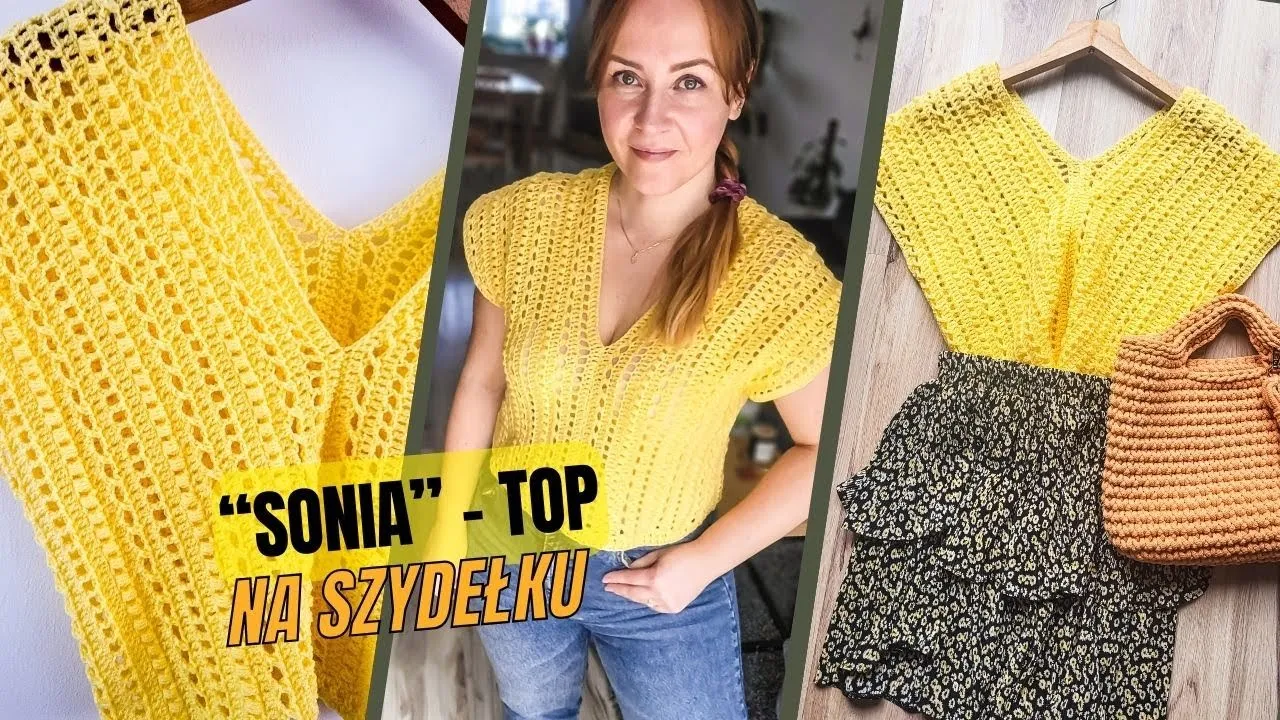 prosta bluzka na szydełku z dw&oacute;ch prostokąt&oacute;w
