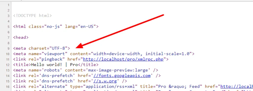 HTML meta charset UTF-8 example code