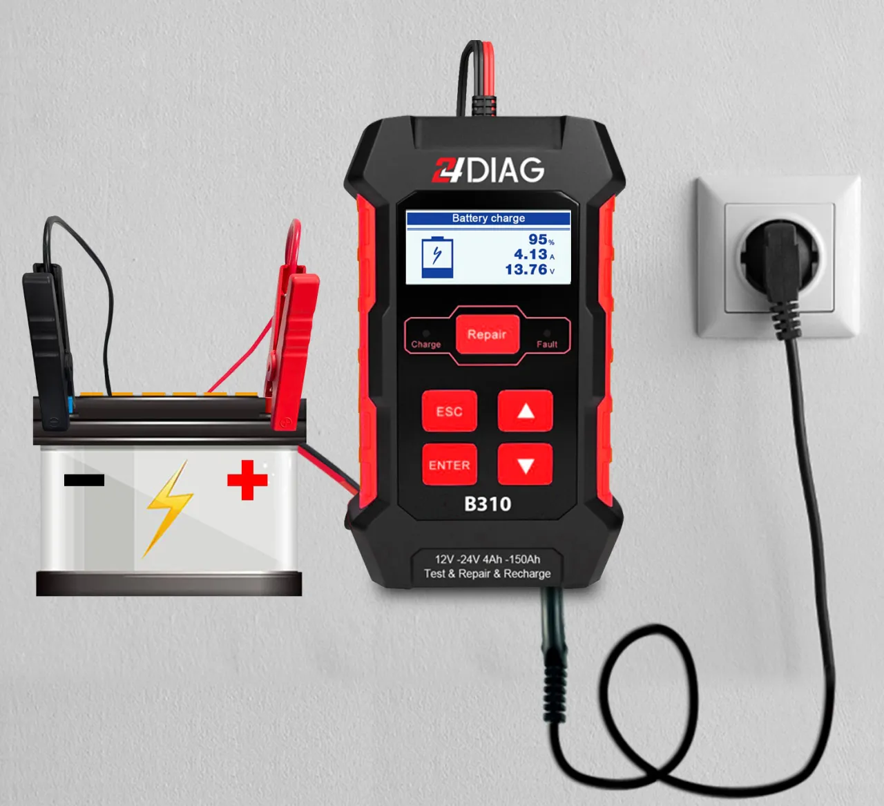 prostownik z akumulatorem i miernikiem