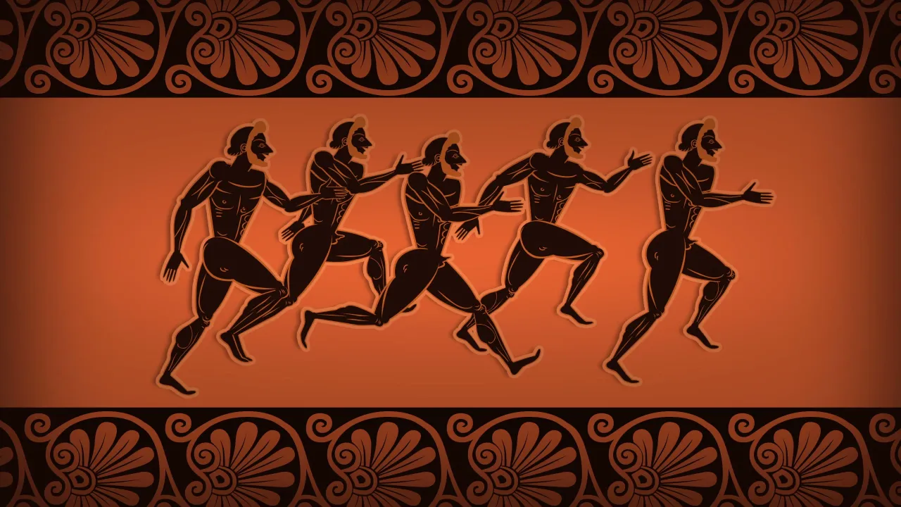 Starożytni biegacze, jak na greckiej wazie, symbolizują legendę o biegu maratońskim.