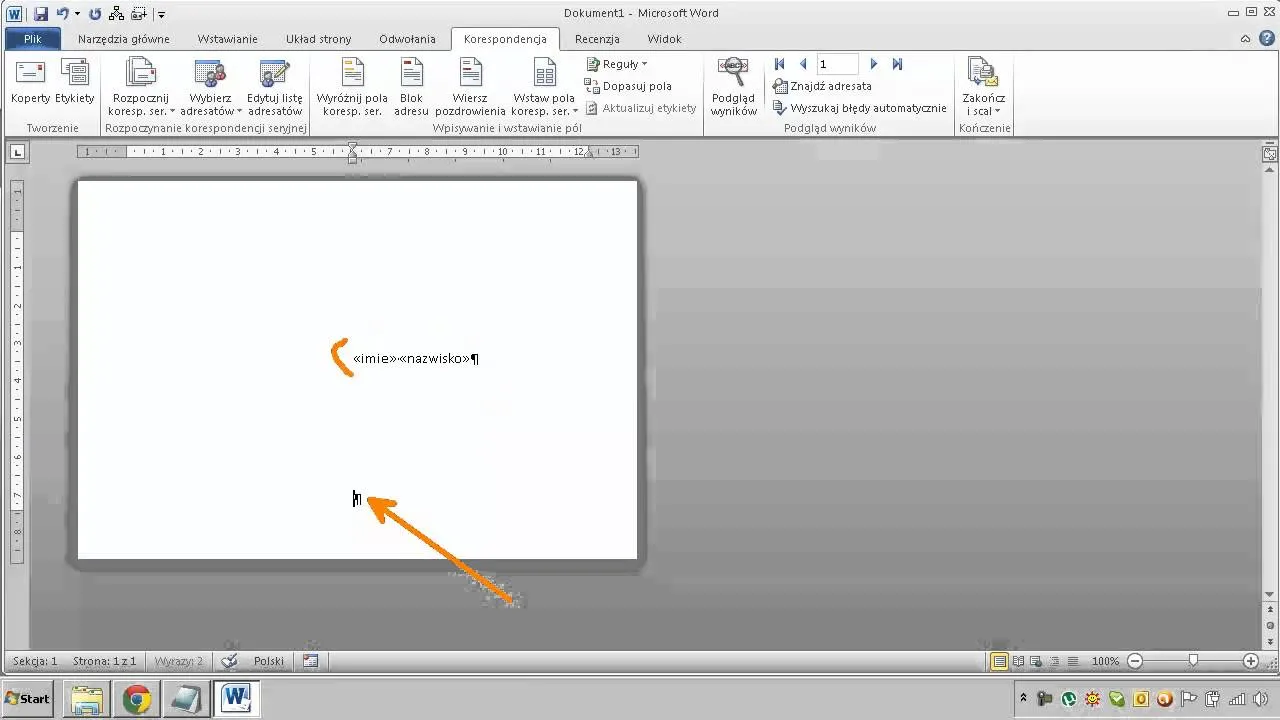 Microsoft Word funkcja koperty korespondencja