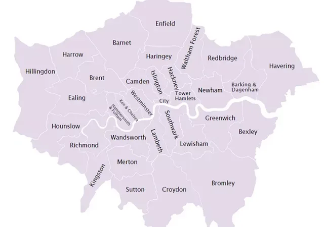 Mapa cen noclegów Londyn dzielnice