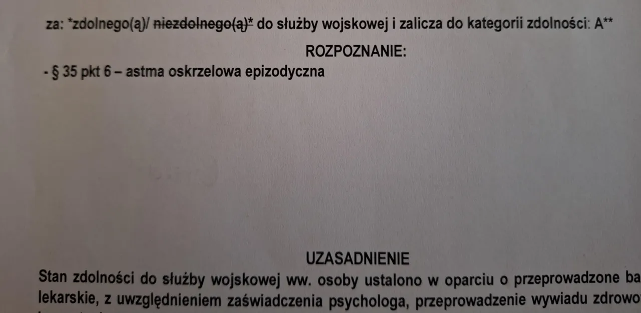 wojskowa komisja lekarska orzeczenie N