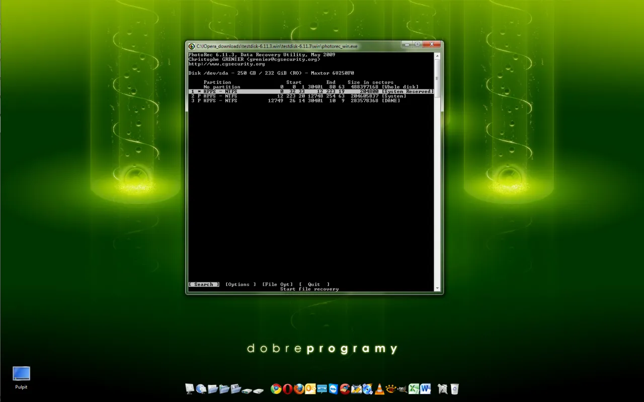 interfejs programu do odzyskiwania danych recuva, testdisk photorec