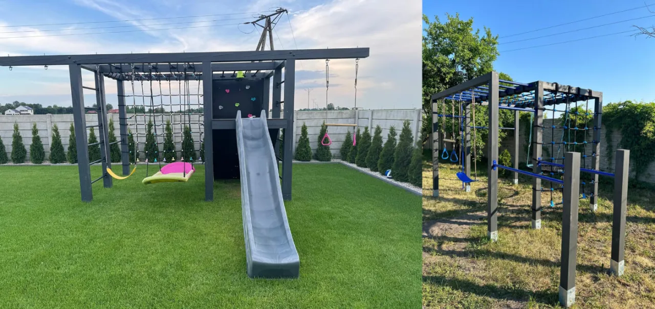 nowoczesny plac zabaw z ogrodzeniem