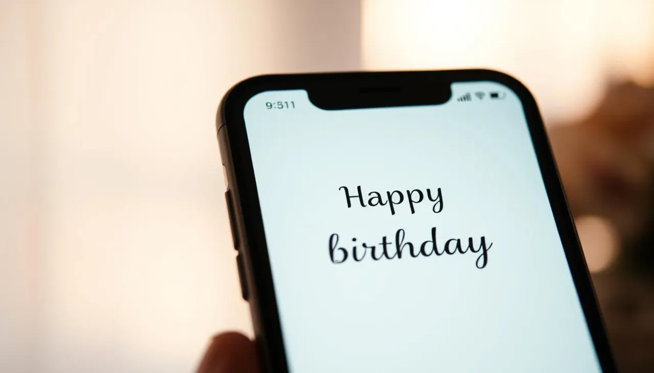 smartfon z wiadomością SMS z życzeniami urodzinowymi