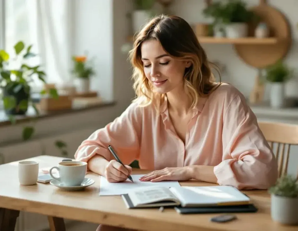 osoba pisząca dziennik lub notatnik w skupieniu