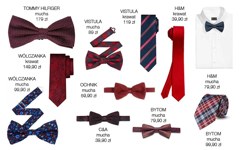 Chłopiec z muszką i krawatem porównanie