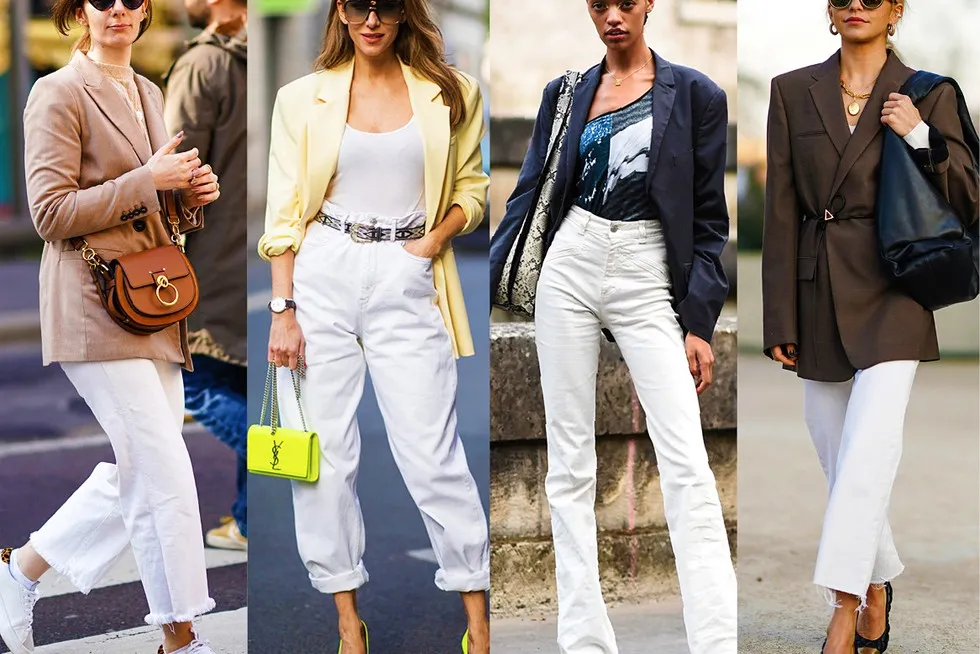 Białe spodnie z kolorowymi bluzkami inspiracje