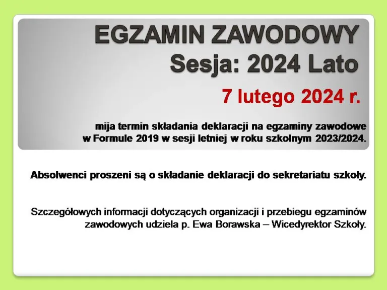 Egzaminy zawodowe sesja letnia terminy