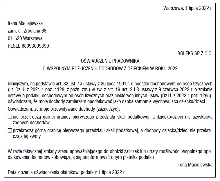 Samotny rodzic z dzieckiem dokumenty urzędowe