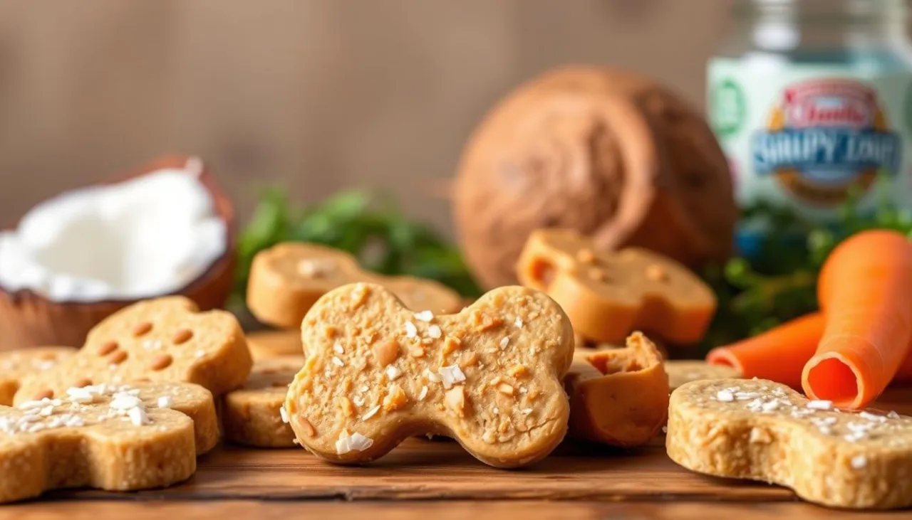 pies jedzący wiórki kokosowe