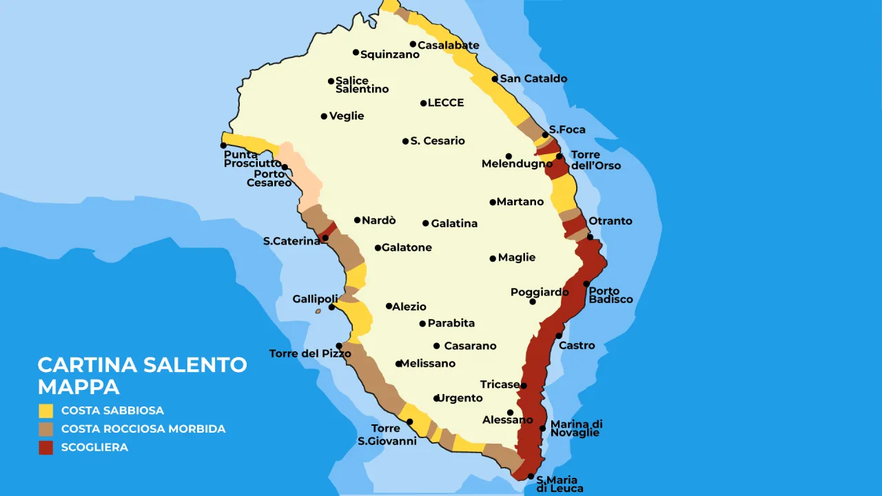 Mappa Puglia coste Adriatica e Ionica