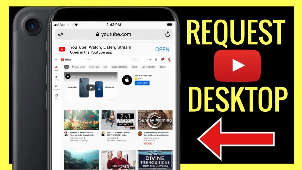 YouTube desktop version on mobile browser