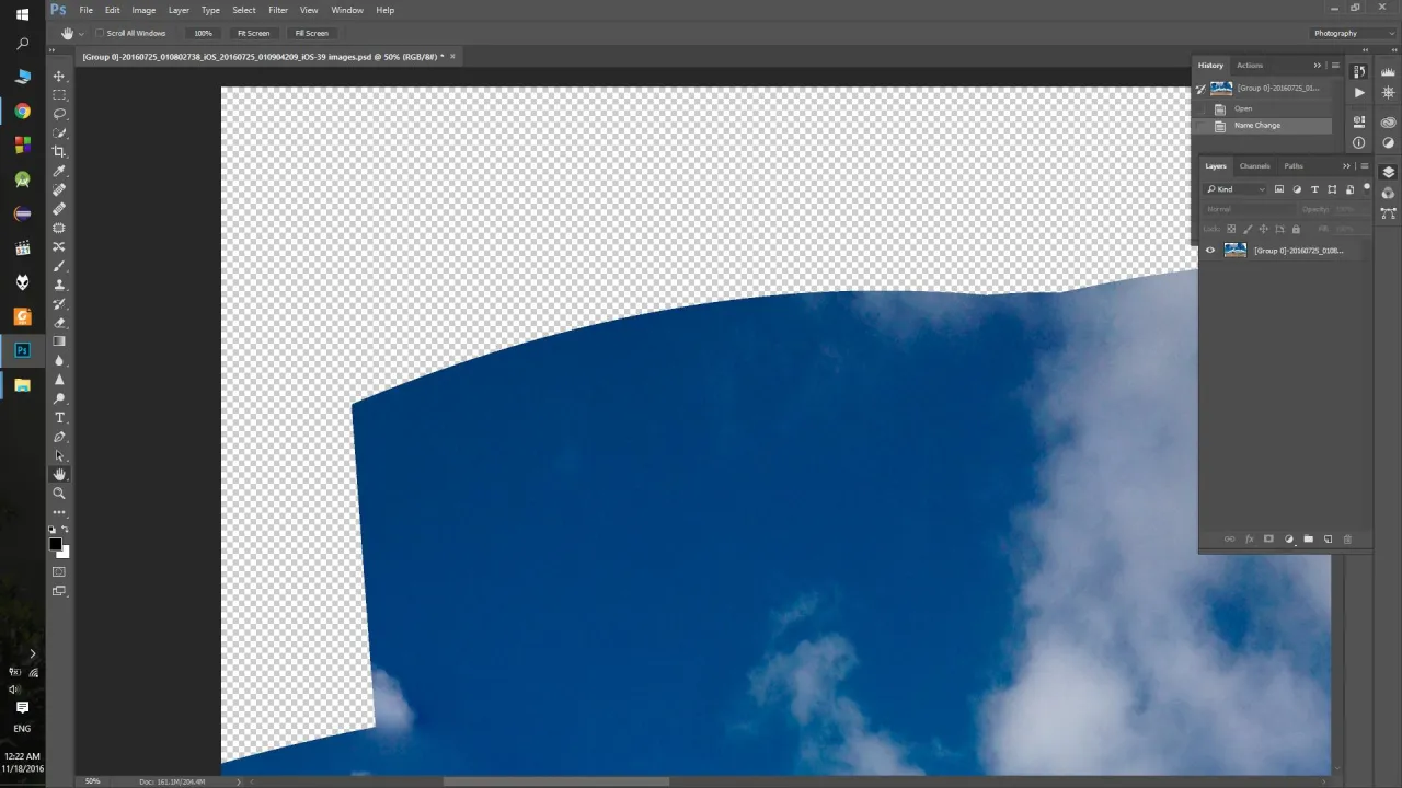 Photoshop Content-Aware Fill przezroczyste obszary panoramy
