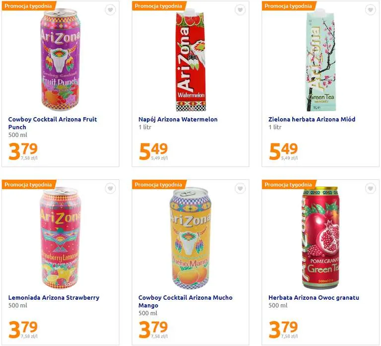 Puszki napoj&oacute;w Arizona r&oacute;żnych smak&oacute;w