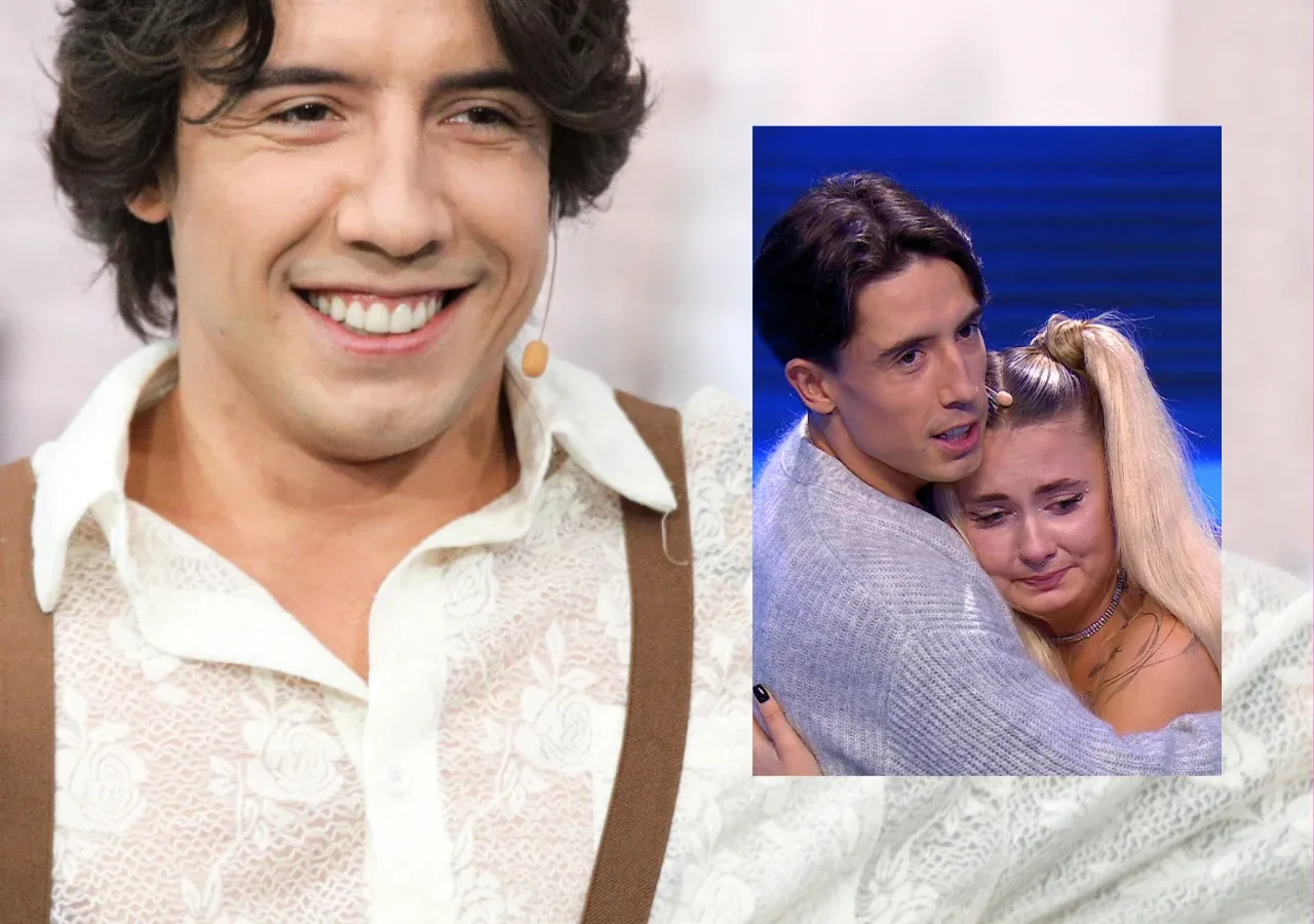 Uśmiechnięty Dawid Kwiatkowski przytula zapłakaną dziewczynę. Czy Dawid Kwiatkowski jest żonaty? Na razie wygląda na to, że jest singlem.