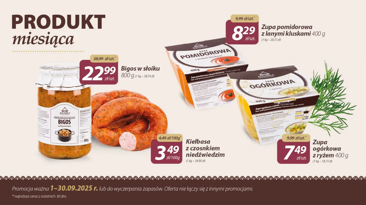 Bac&oacute;wka: bigos, kiełbasa, zupa pomidorowa i og&oacute;rkowa &ndash; tradycyjne towary z Krakowa.