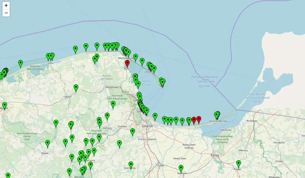 Mapa zakwit&oacute;w sinic Bałtyk GIS