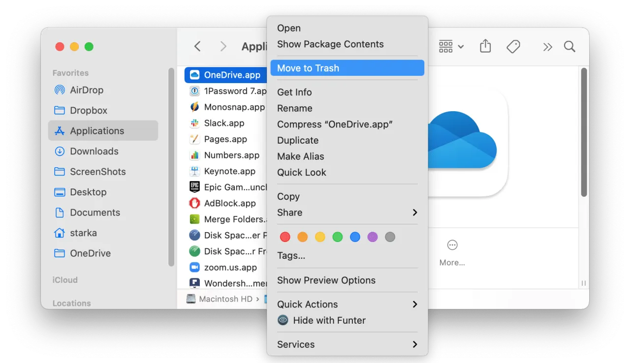 usuwanie aplikacji mac finder kosz