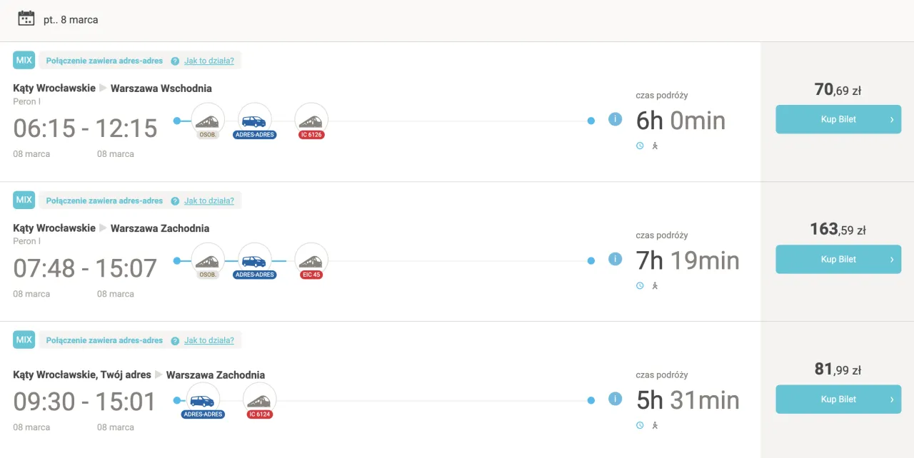 Zrzut ekranu strony zakupu biletu na e-podr&oacute;żnik.pl