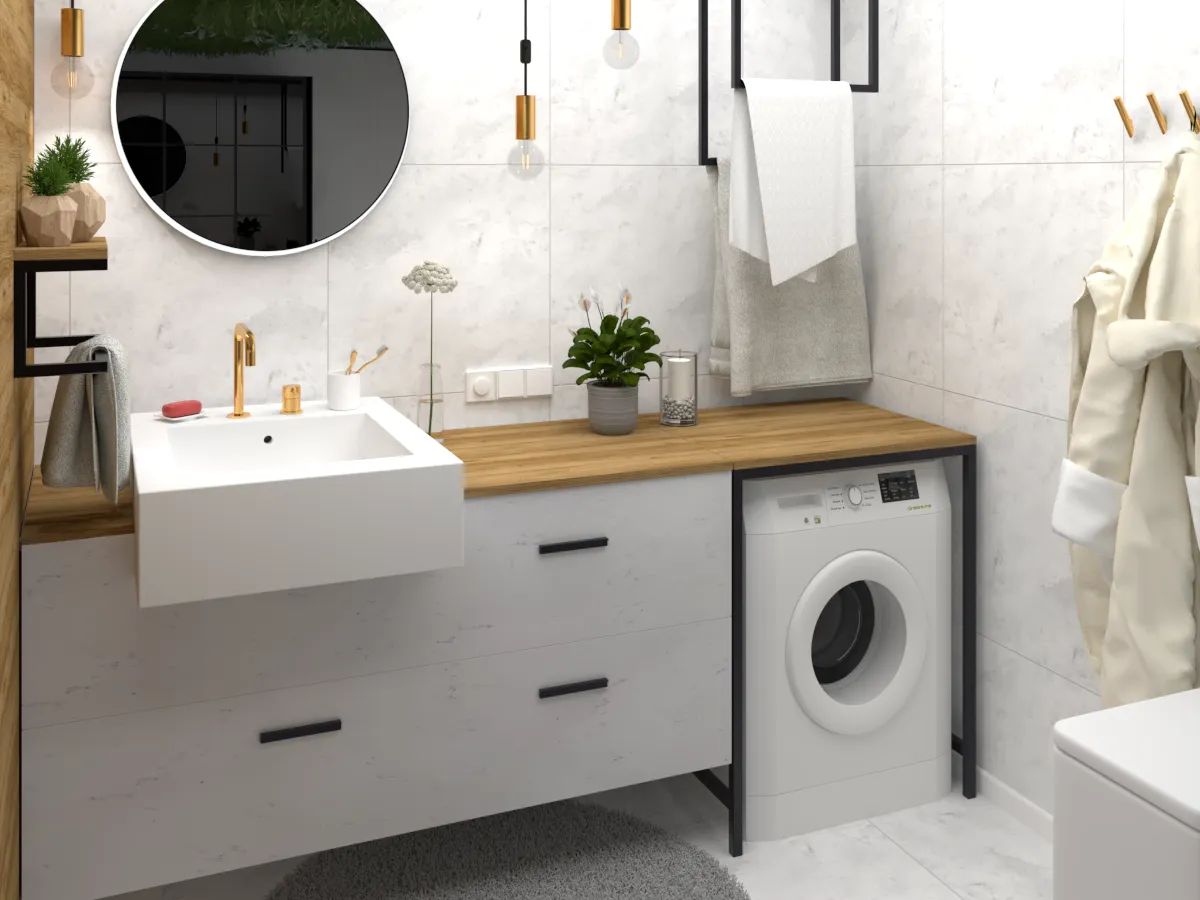 Blat nad pralką w łazience inspiracje