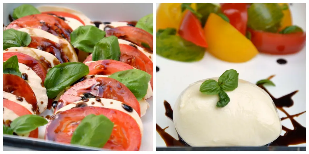 Auswahl an verschiedenen Tomatensorten und Mozzarella