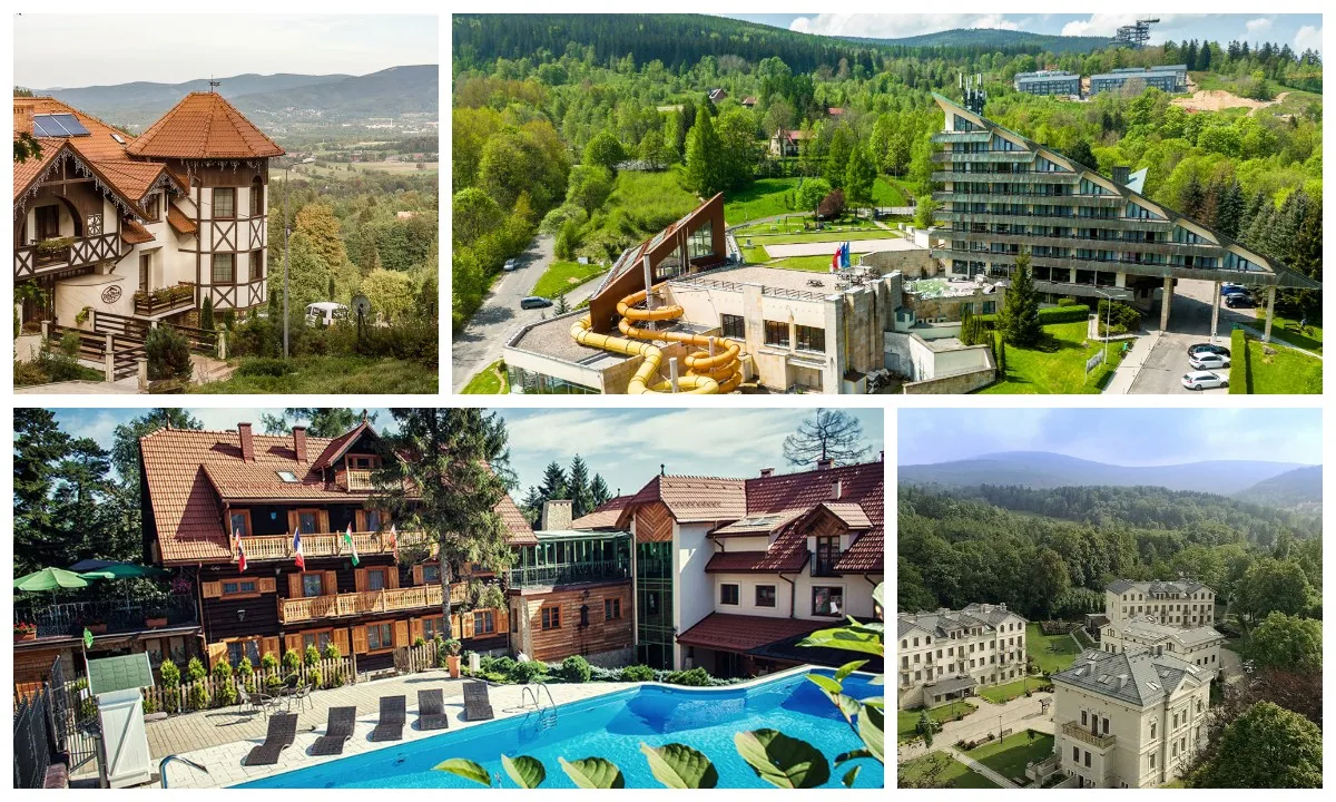 Zdjęcia hoteli o r&oacute;żnym standardzie (hostel, hotel 3-gwiazdkowy, luksusowy hotel 5-gwiazdkowy)