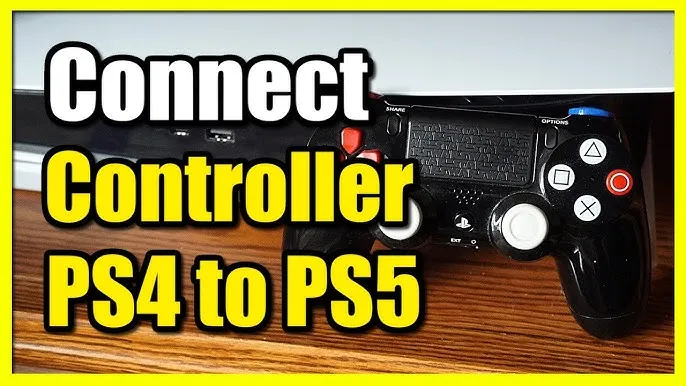 DualShock 4 podłączony kablem USB do PS5