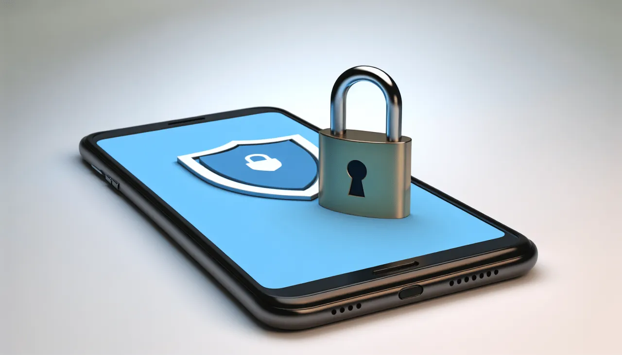 Smartfon z ikoną tarczy i kłódką symbolizującą ochronę przed malware.