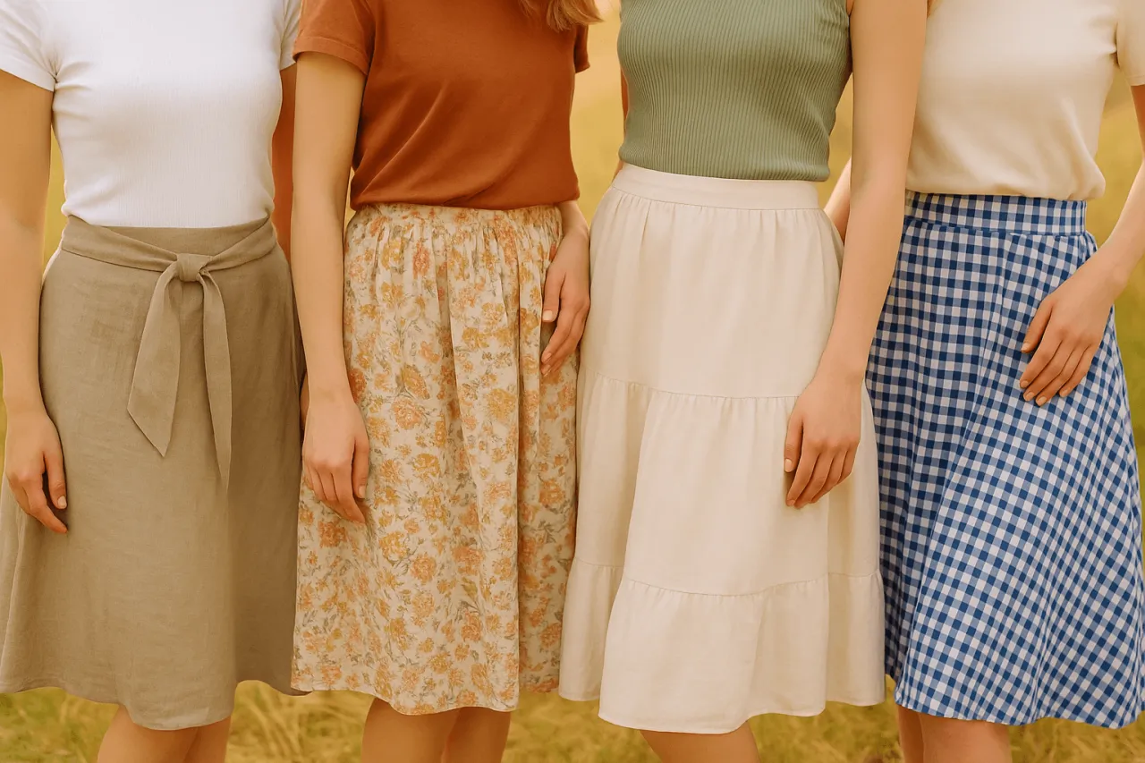 r&oacute;żne materiały na sp&oacute;dnicę rozkloszowaną