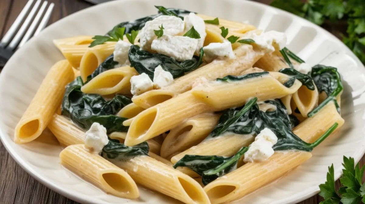 Penne ze szpinakiem i serem gotowy przepis