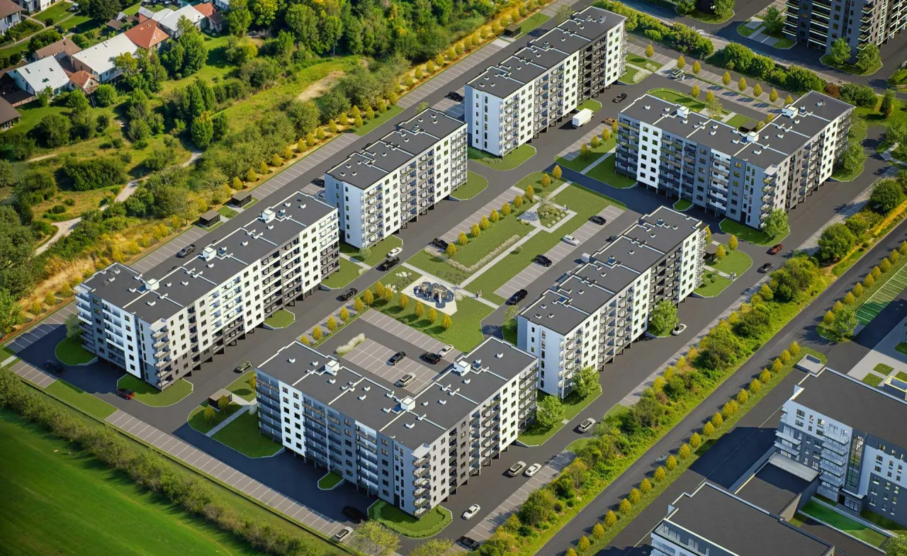 Mapa Polski z zaznaczonymi dużymi osiedlami mieszkaniowymi