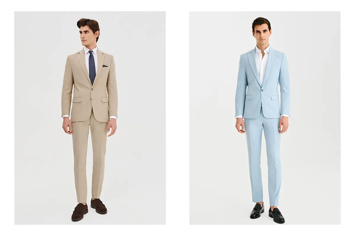 Mężczyzna w garniturze na wesele w r&oacute;żnych kolorach