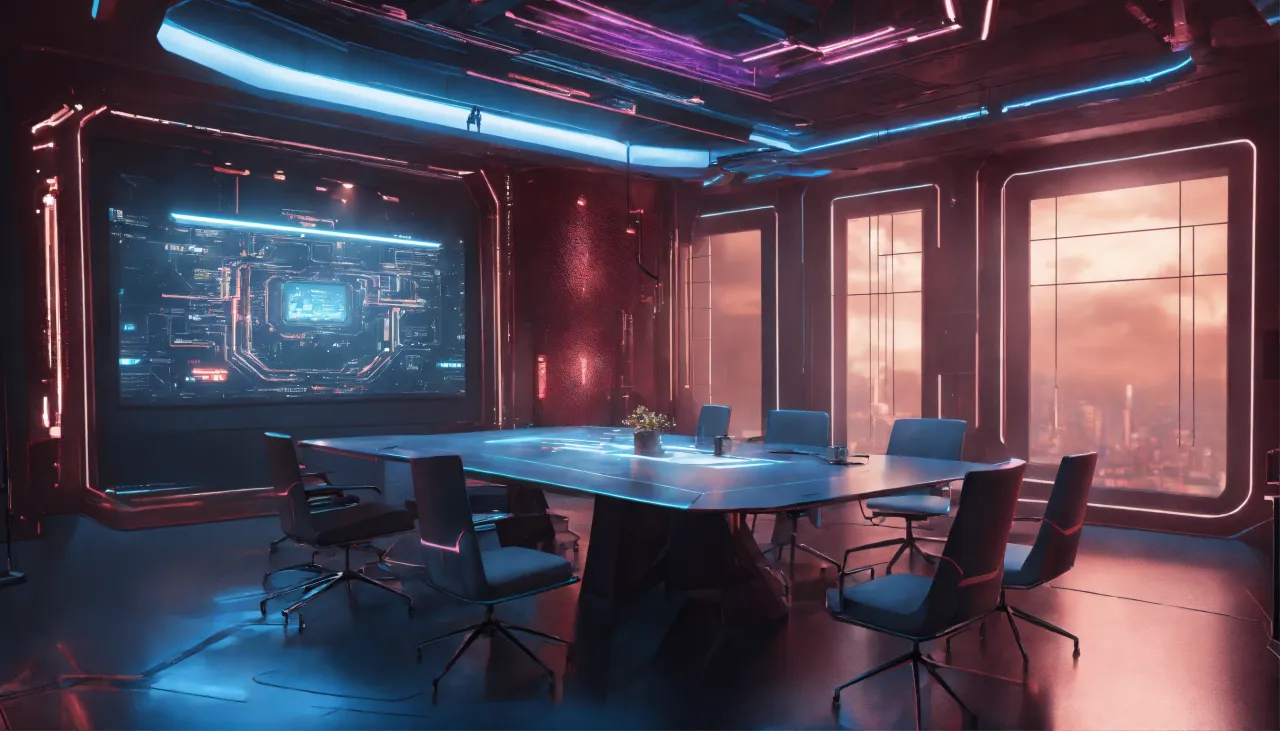 futuristic conference technology AI assistant on screen