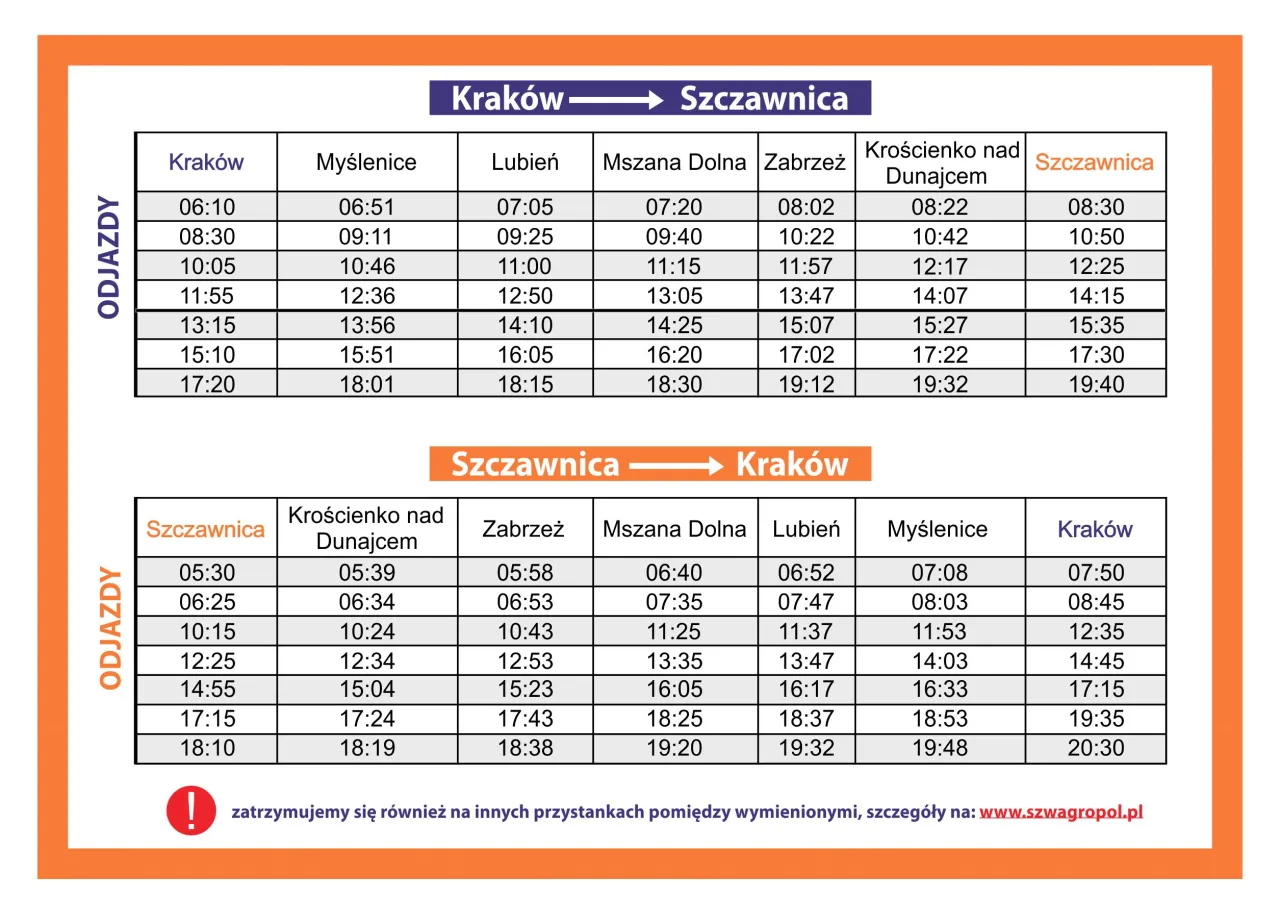 Autobusy z Krakowa do Szczawnicy
