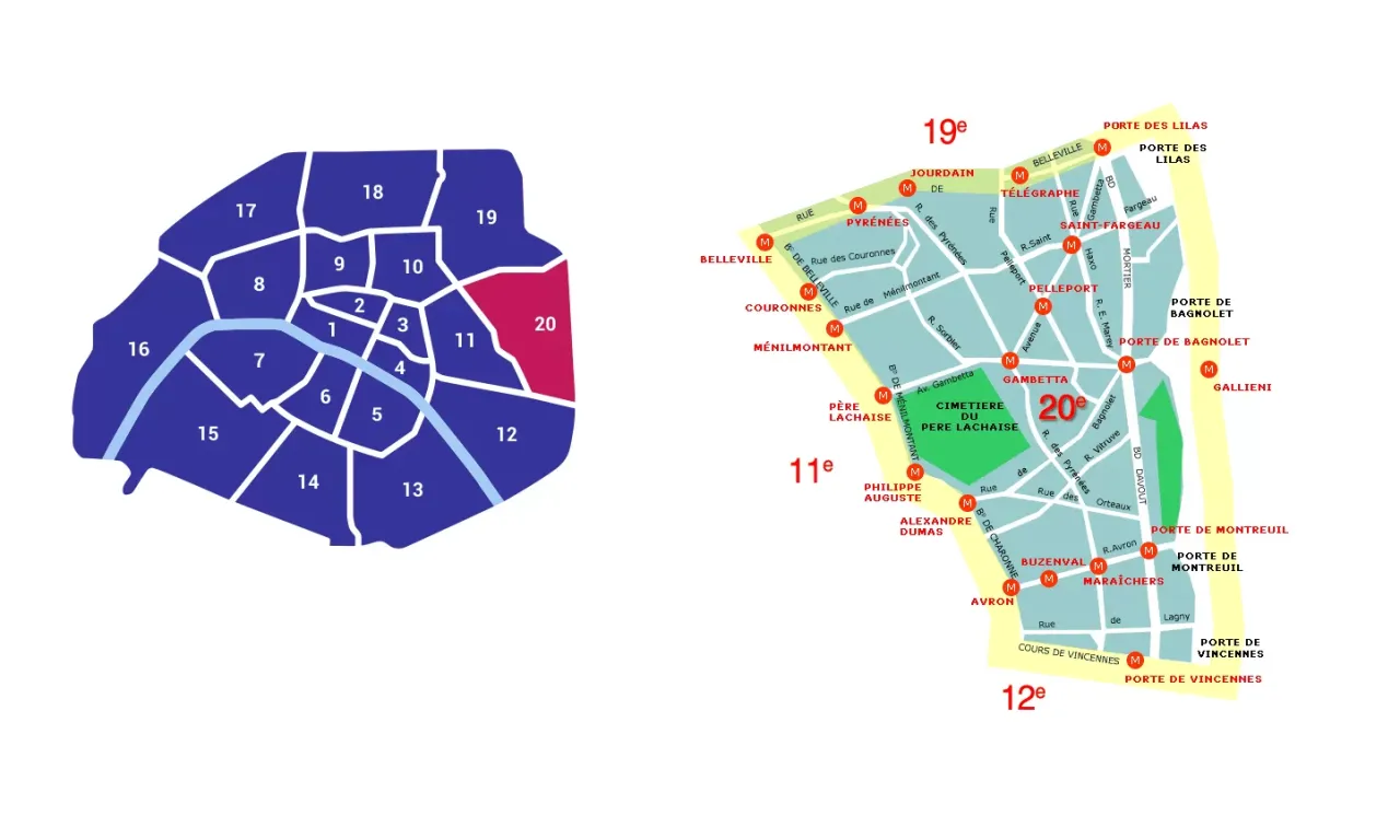 Mapa dzielnic Paryża z numerami i atrakcjami