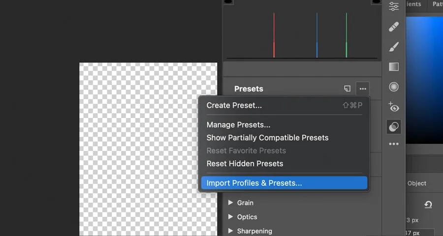 Photoshop import preset&oacute;w Camera Raw