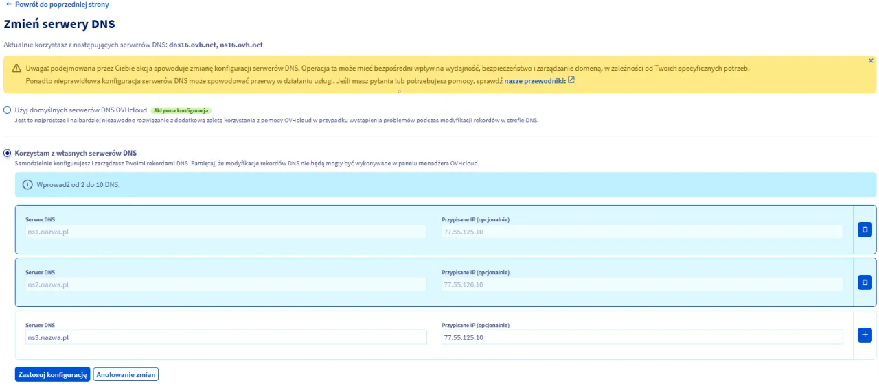 OVHcloud panel klienta przekierowanie domeny URL