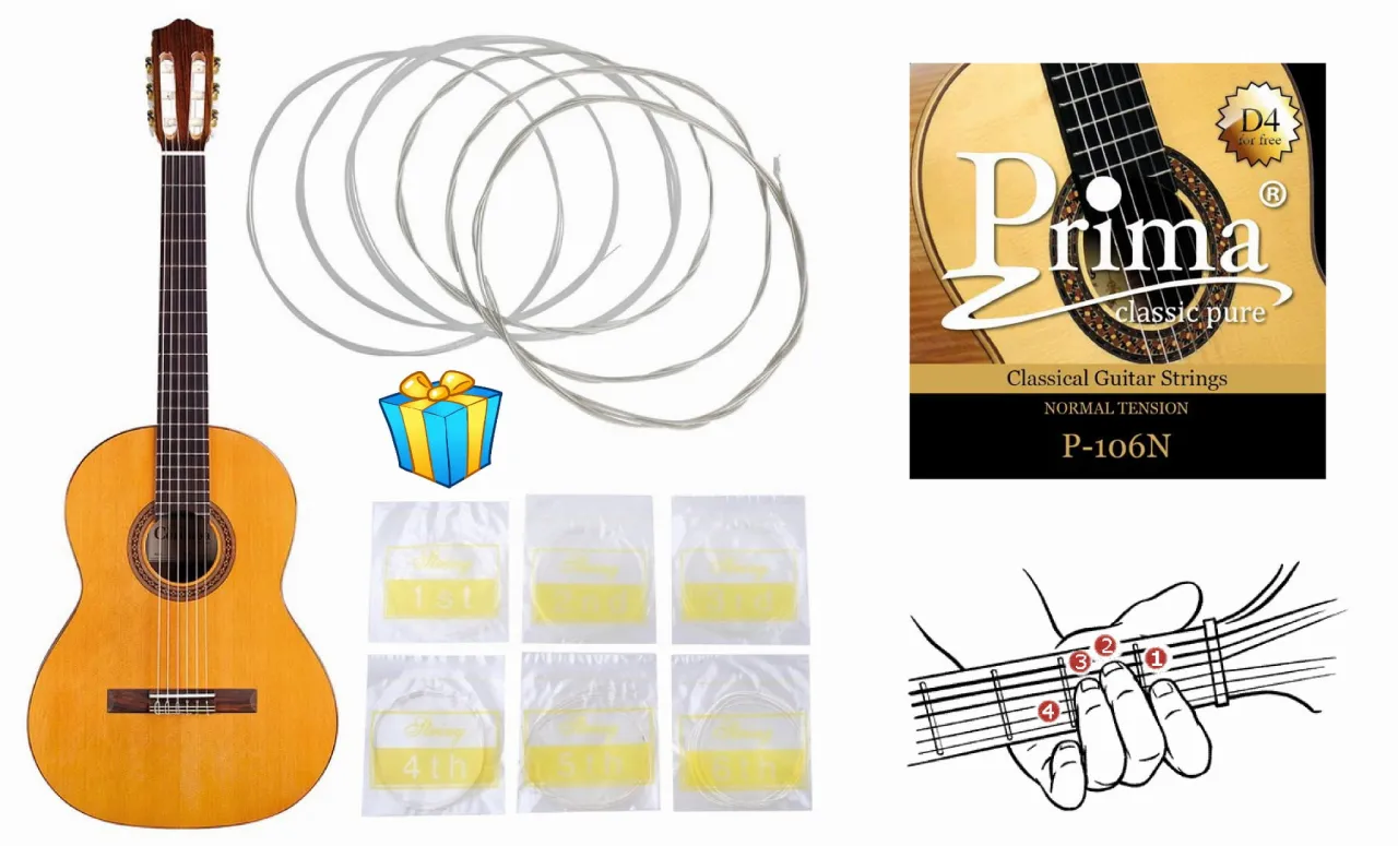 różne opakowania strun do gitary